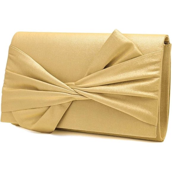 Women Satin Bow Flap Formal Party Clutch - Picture 2 of 7